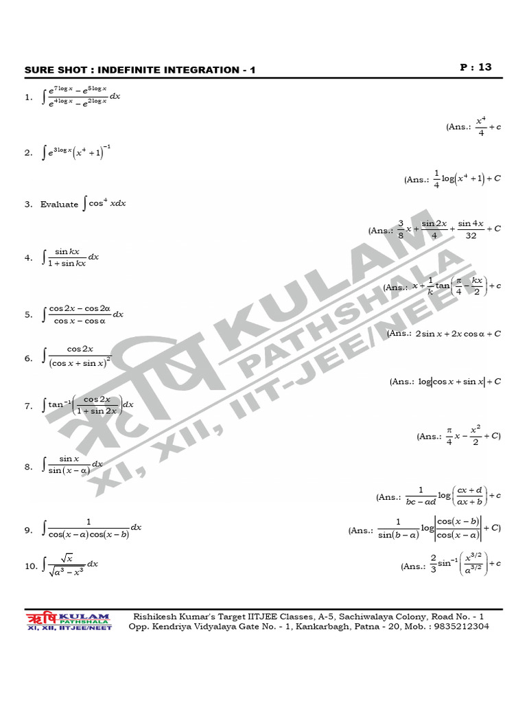 Sure Shot Indefinite Integration | PDF