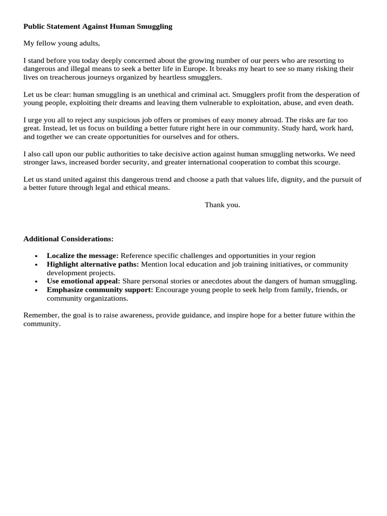 Public Statement Against Human Smuggling | PDF