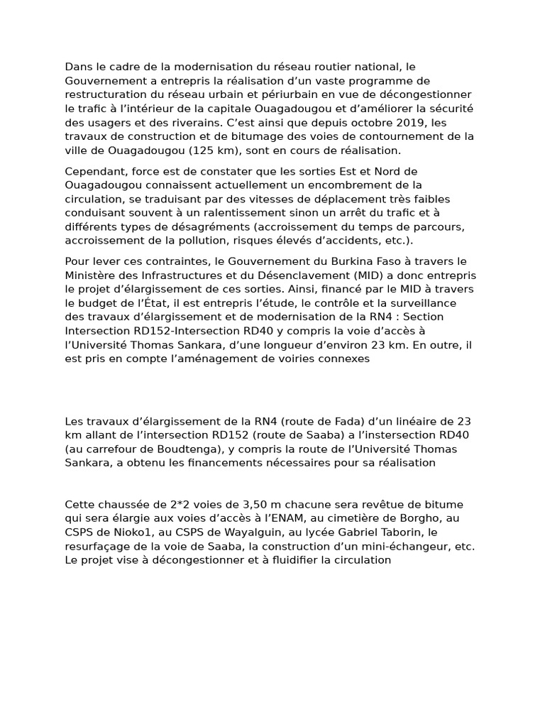 Élargissement de la RN4 à Ouagadougou | PDF