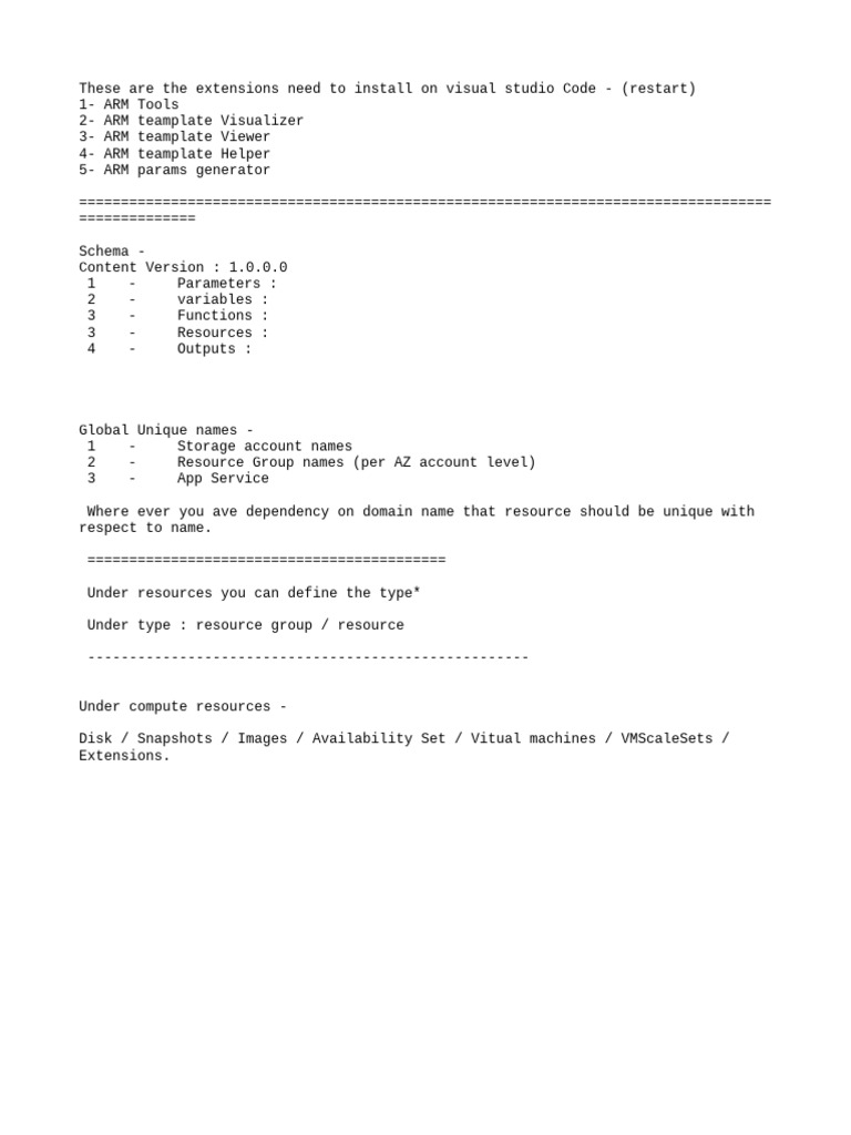 Essential VS Code Extensions for ARM Templates | PDF