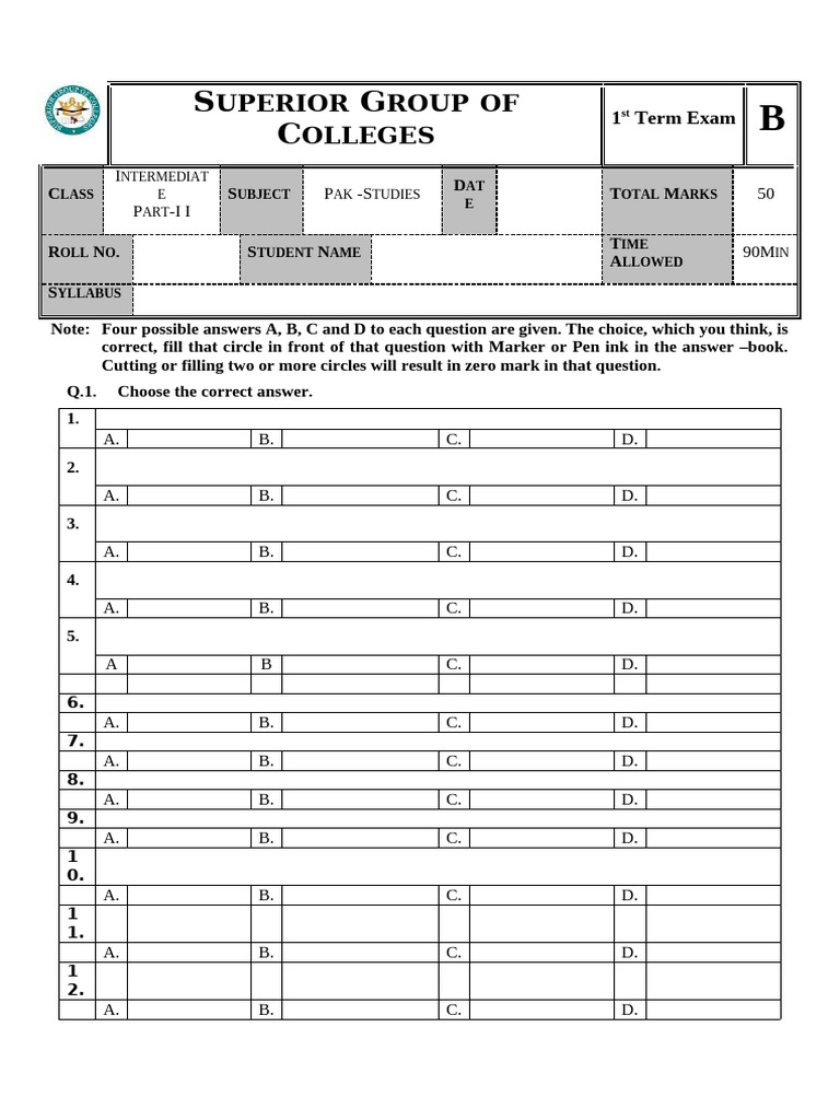 Intermediate Pak Studies Exam Paper | PDF | Pakistan | Climate Change