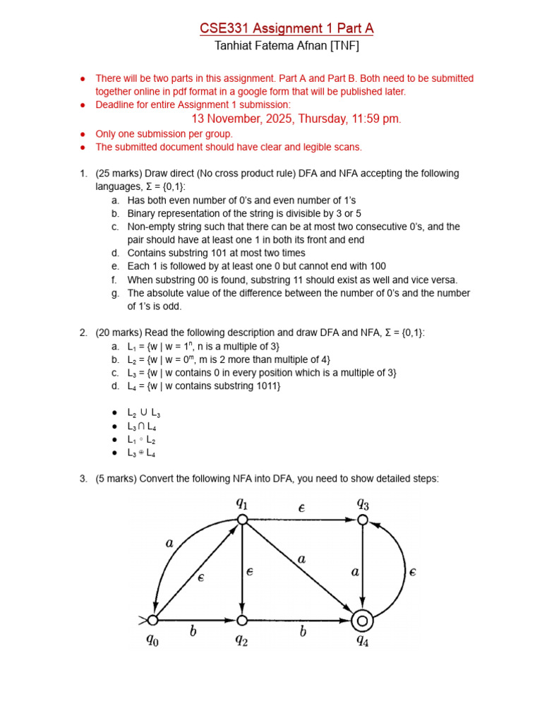 CSE331 Assignment 1 Part A | PDF