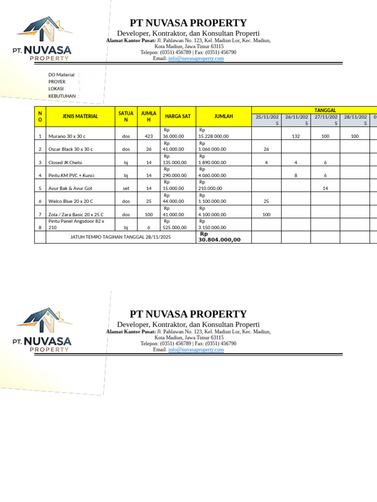Rincian Material Proyek Nuvasa Property | PDF