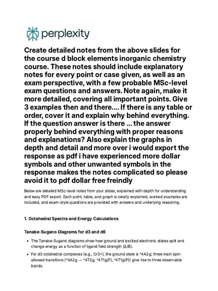 MSc Inorganic Chemistry D-Block Notes | PDF | Emission Spectrum ...