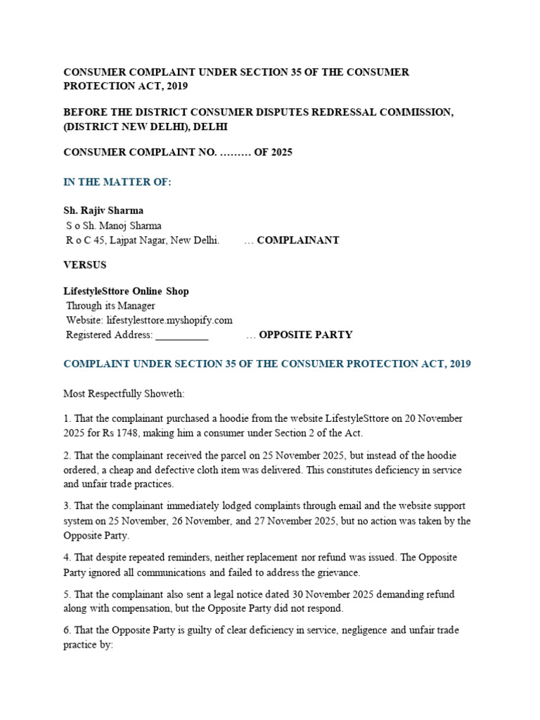 Consumer Complaint u:s 35 of Cpa, 2019 | PDF | Common Law | Justice