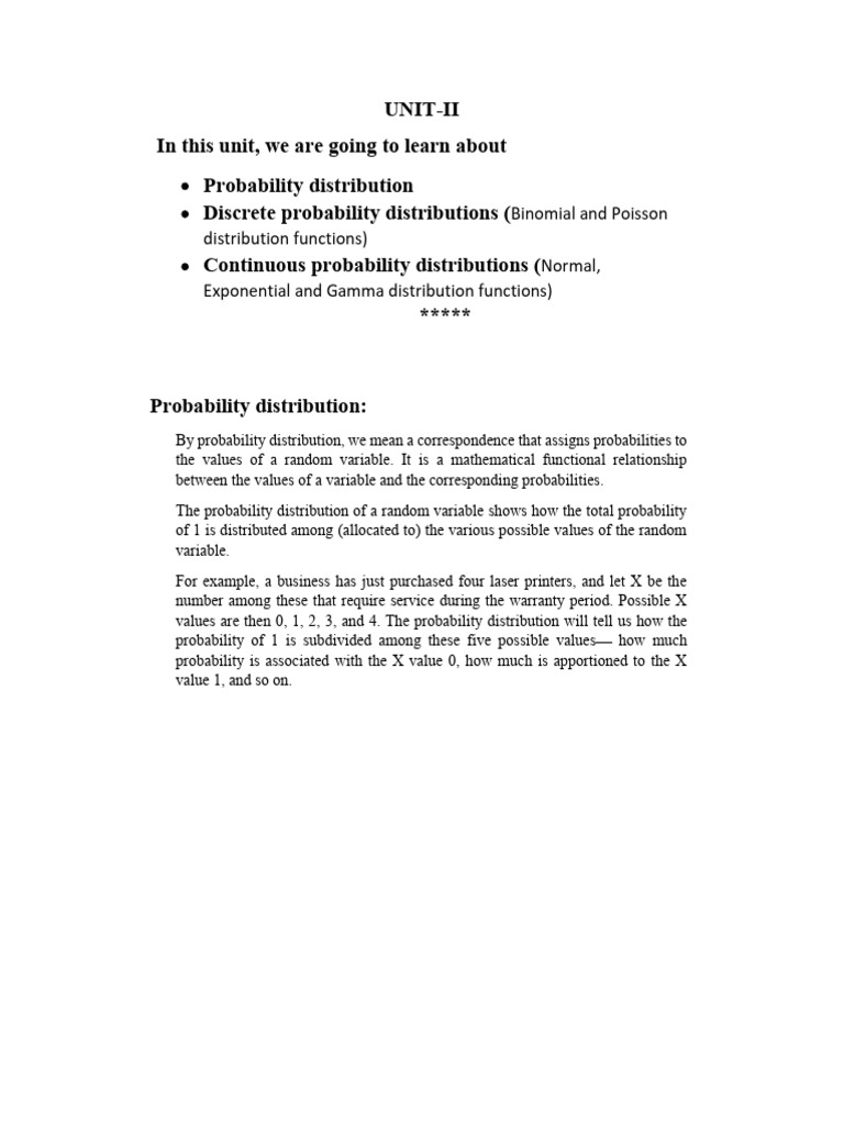 Unit-Ii in This Unit, We Are Going To Learn About Probability ...
