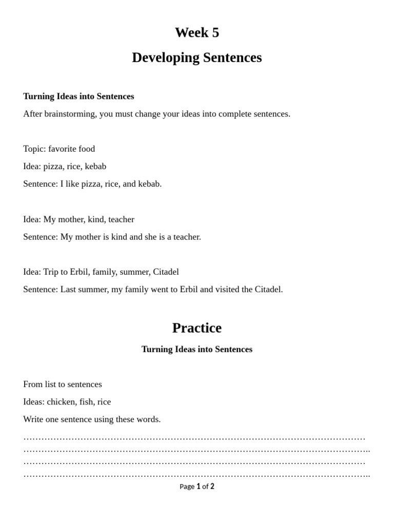 Sentence Development Practice Guide | PDF