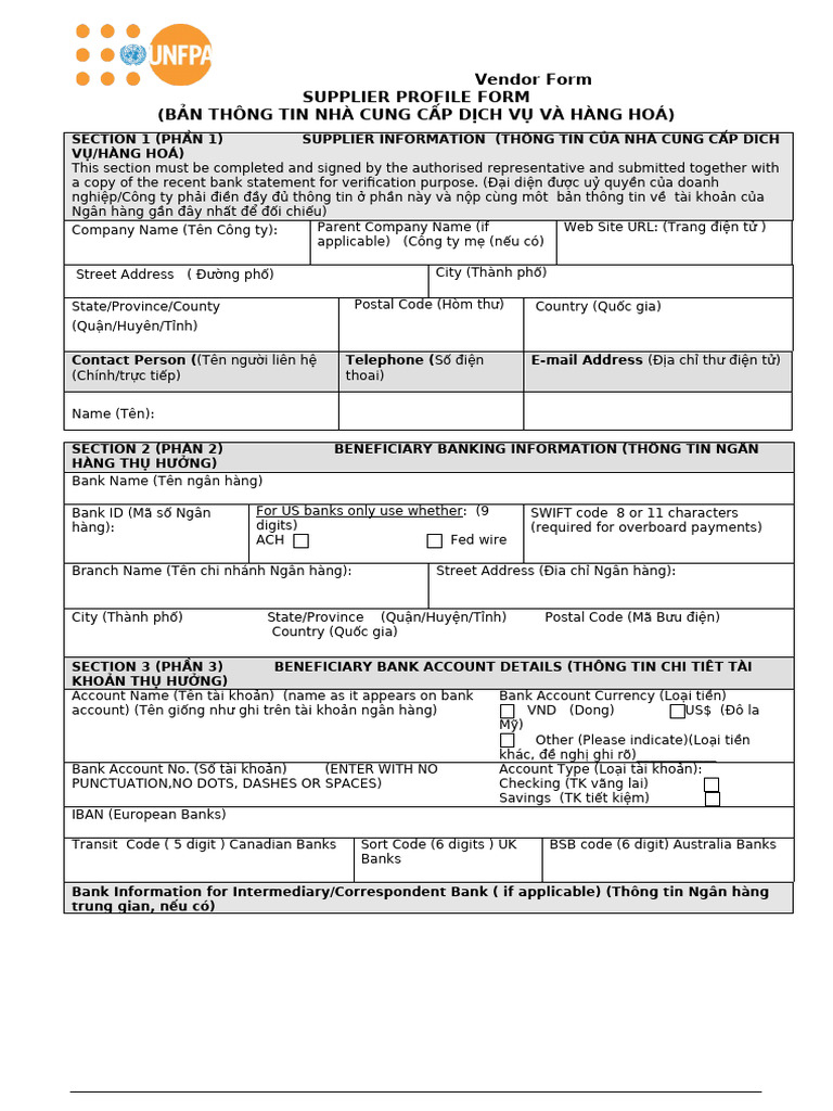 Atlas Vendor Form (For SUPPLIER) | PDF