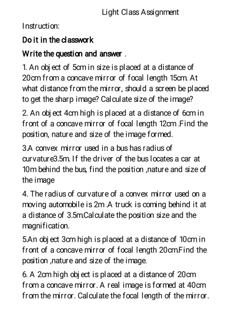 Concave and Convex Mirror Assignments | PDF | Receptors | Signal ...