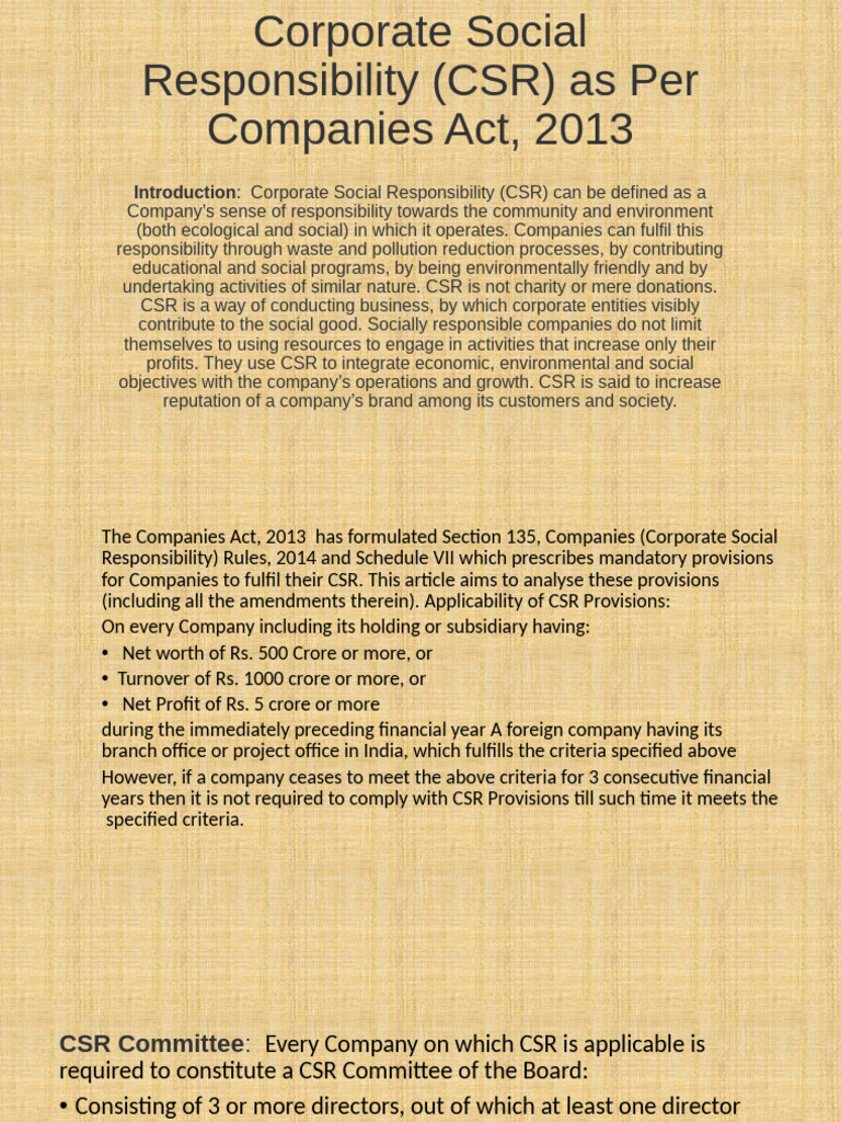 CSR Guidelines Under Companies Act 2013 | PDF | Corporate Social ...