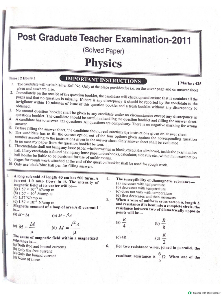 UPPGT Physics 2011 | PDF