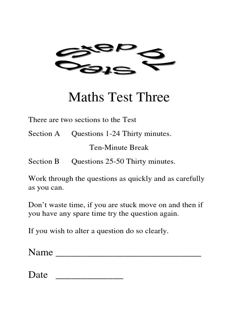 Maths Test Three: Questions & Answers | PDF | Mathematics
