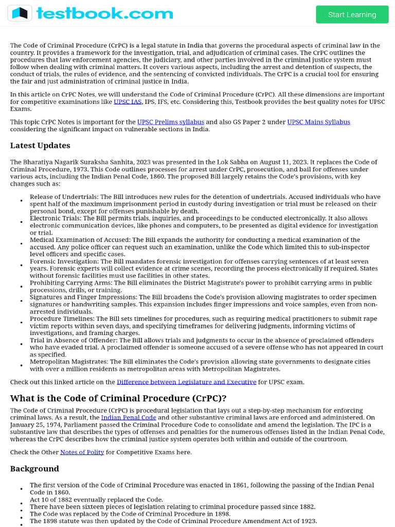 CRPC - Code of Criminal Procedure Notes For UPSC IAS Exam - Download ...