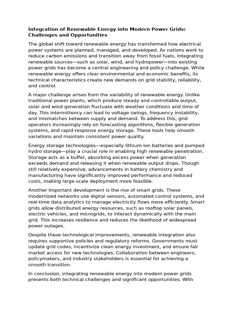Renewable Energy Integration Challenges | PDF | Renewable Energy ...