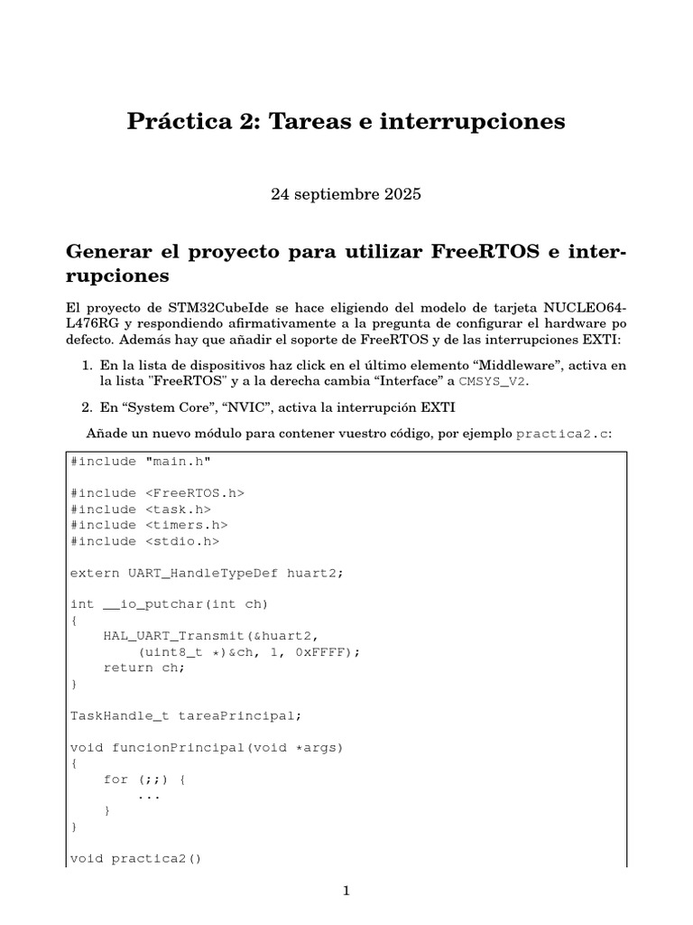 FreeRTOS: Interrupciones y Tareas en STM32 | PDF | Hardware de la ...