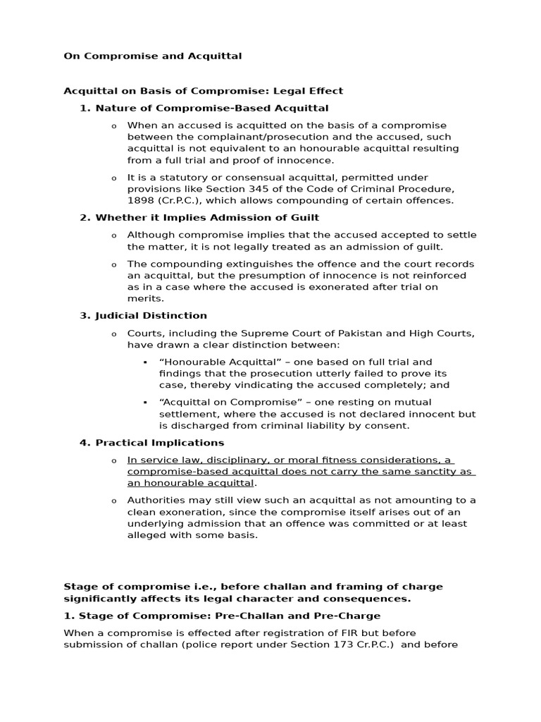 Compromise-Based Acquittal Explained | PDF | Acquittal | Criminal ...