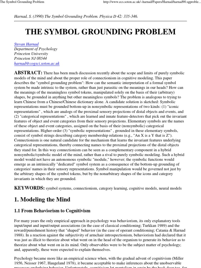 Harnad_1990 Symbol Grounding Problem Cognitive Science Psychology