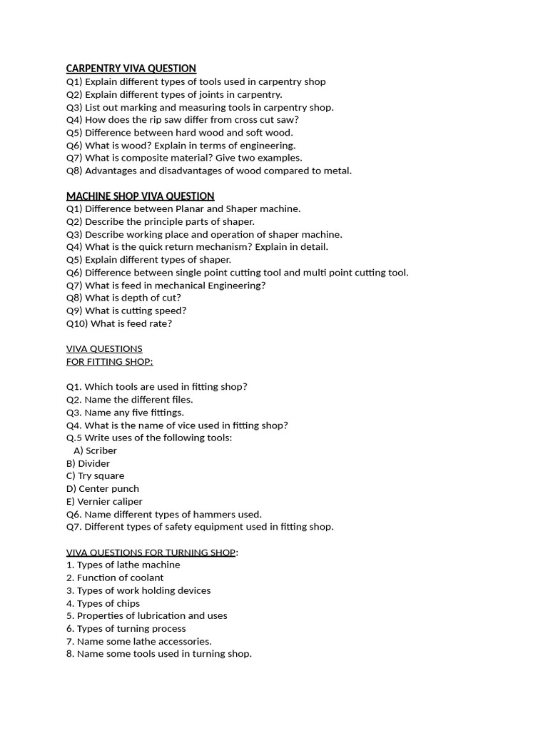 Carpentry Viva Question | PDF