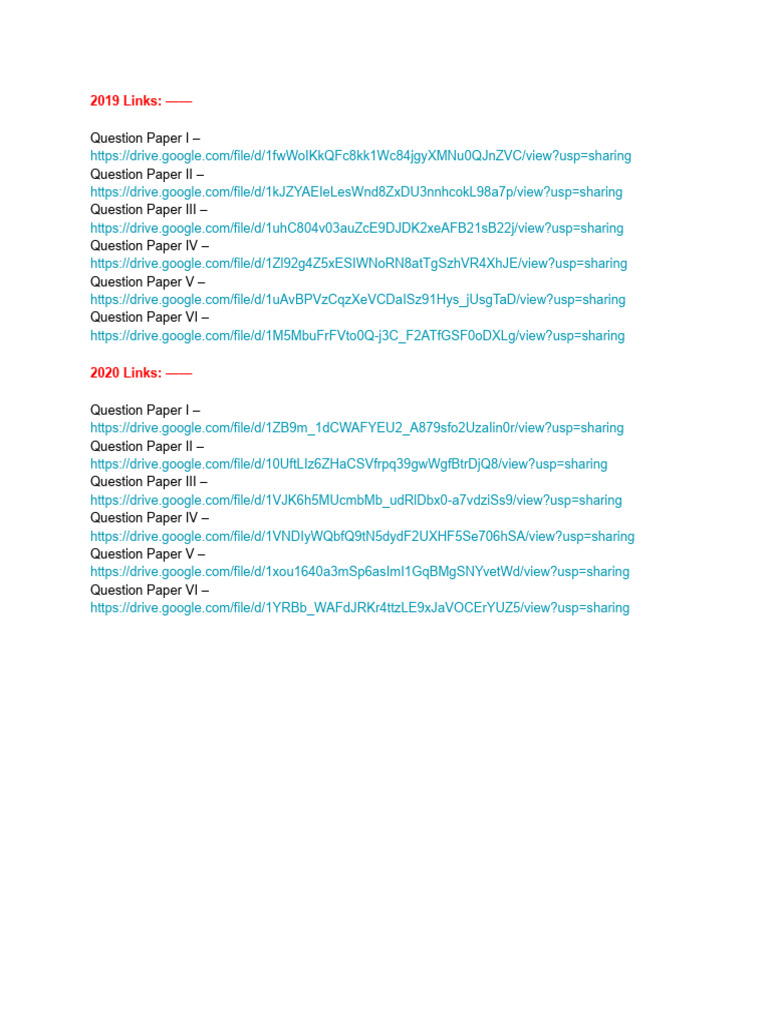 2019-2020 Question Papers Links | PDF