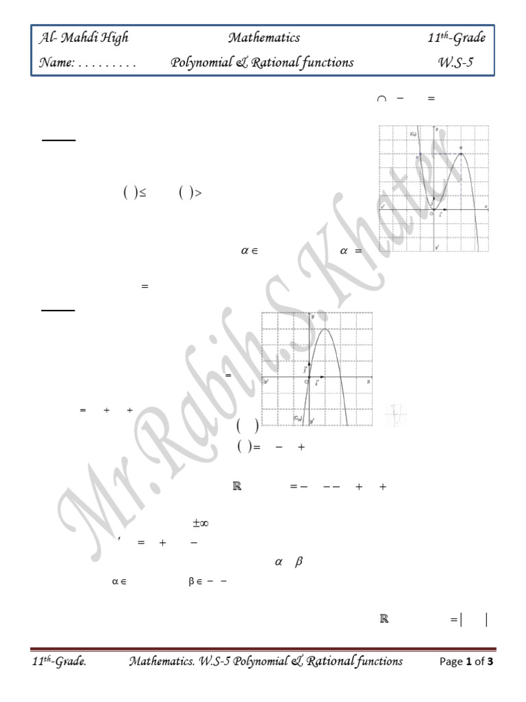 w.s-5. Polynomial Rational Functions. | PDF | Function (Mathematics ...