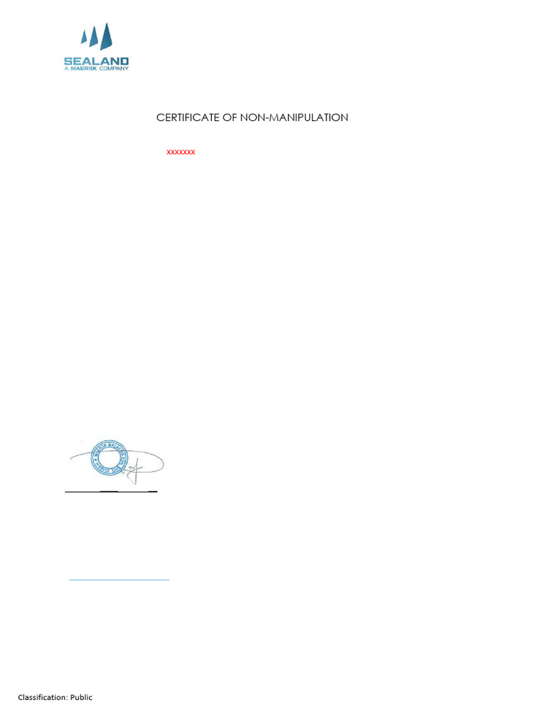 Certificate of Non-Manipulation for Transport | PDF