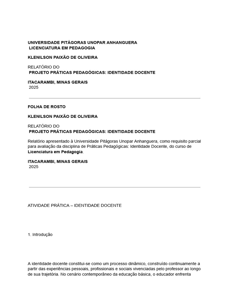 Identidade Docente e Práticas Pedagógicas | PDF | Pedagogia | Aprendizado