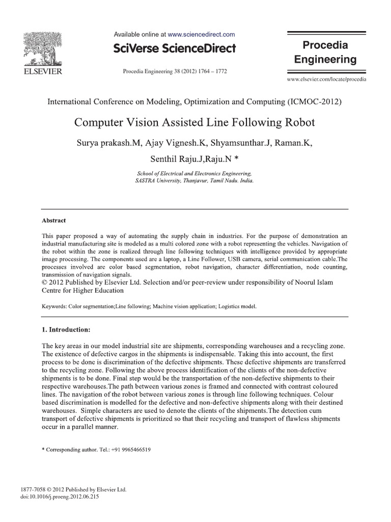 Computer Vision Assited Ine Following Robot | PDF