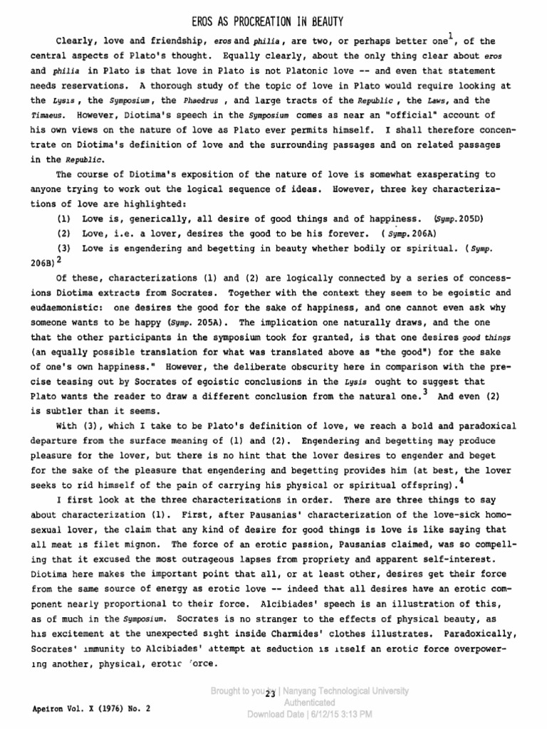 Cummings - Eros As Procreation in Beauty | PDF | Symposium (Plato ...