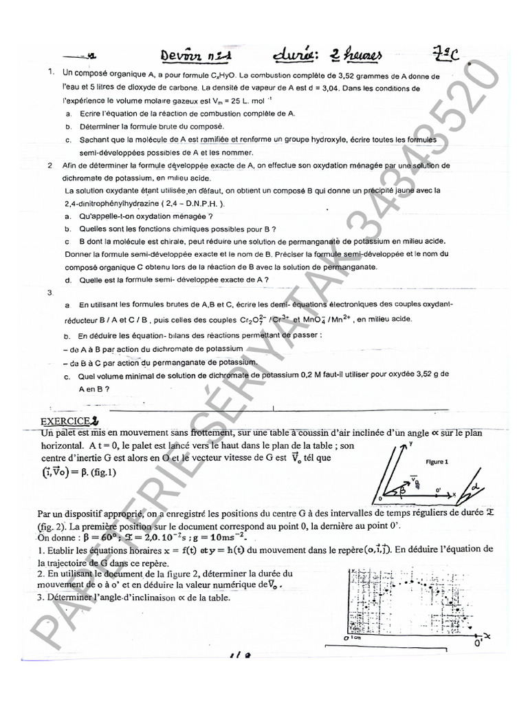 Devoir PC 7C Lycée D'excellence 2025-2026 | PDF