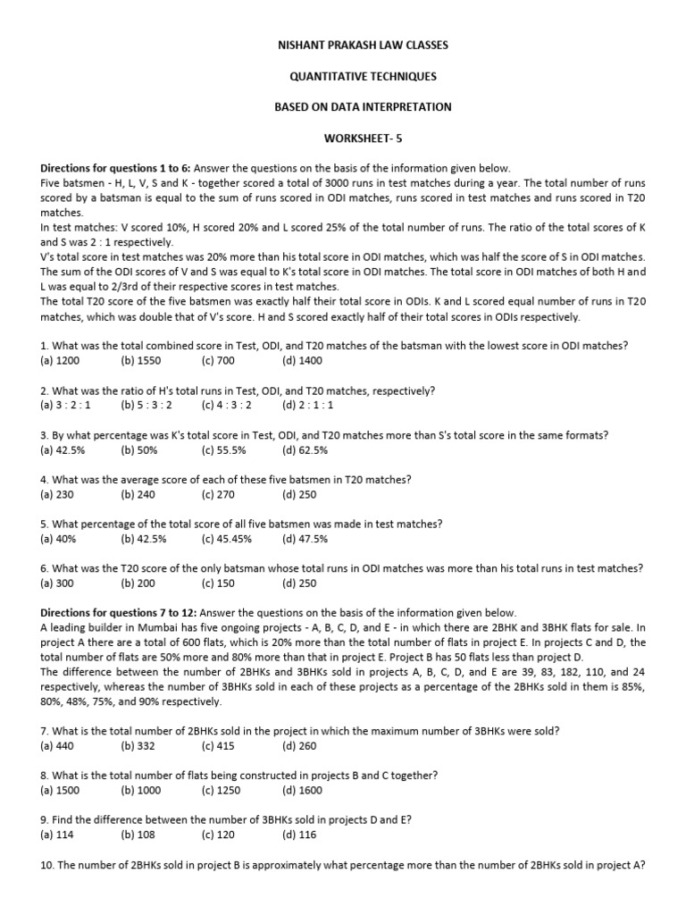 (Q'S) Quantitative Techniques Based On D I Worksheet-5-1 | PDF | Cricket