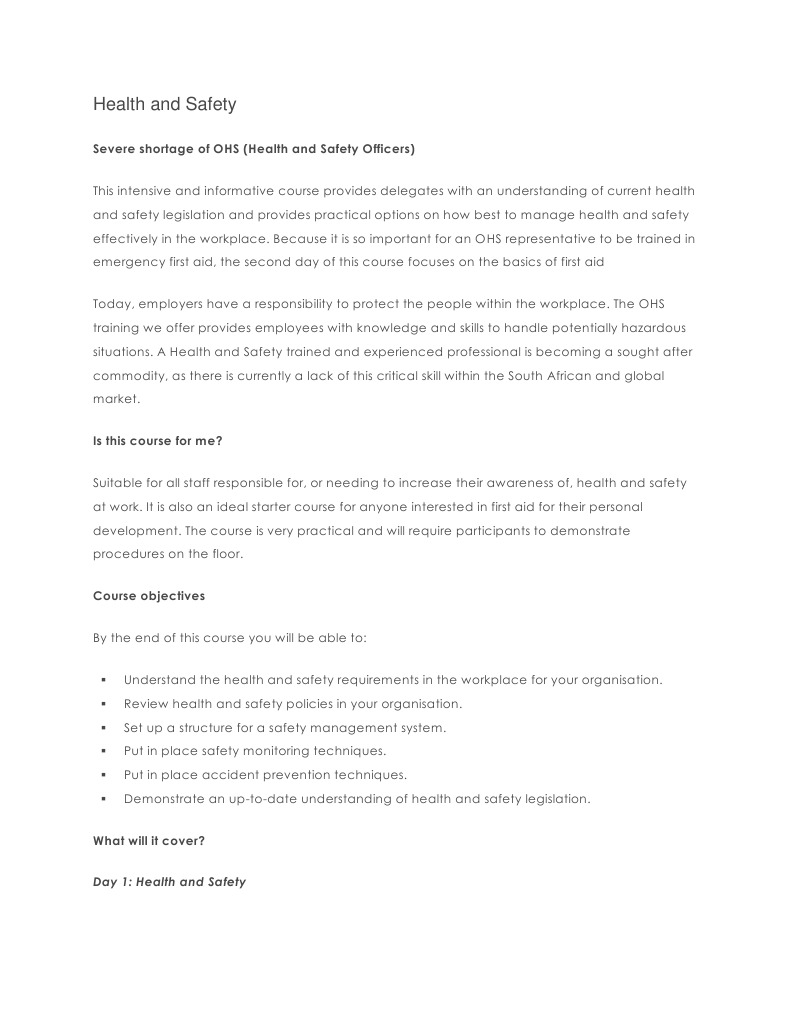 OHS Training Course Overview | PDF | First Aid | Occupational Safety ...
