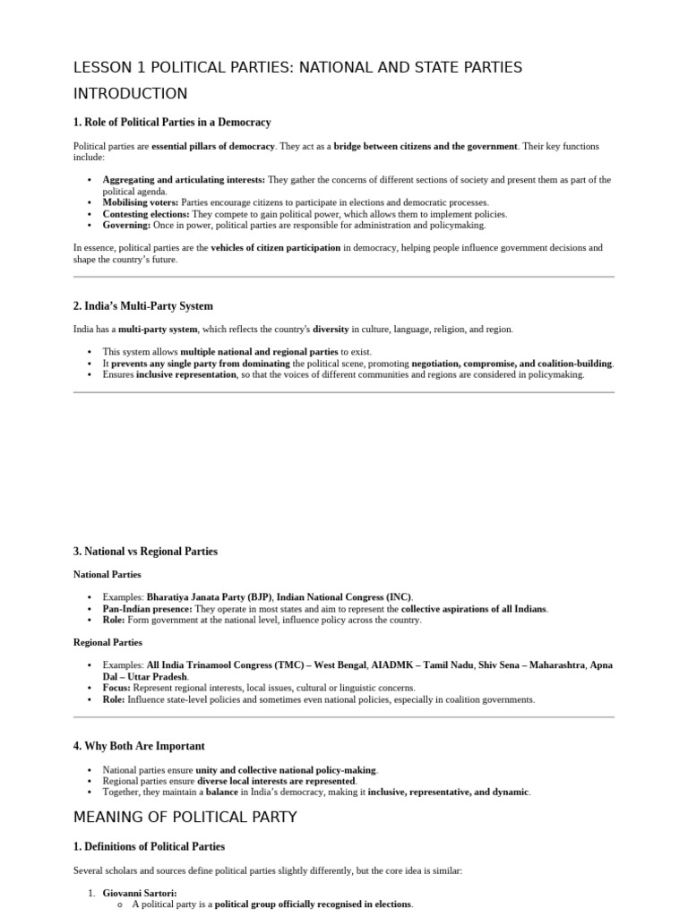 Political Parties in India's Democracy | PDF | Indian National Congress ...