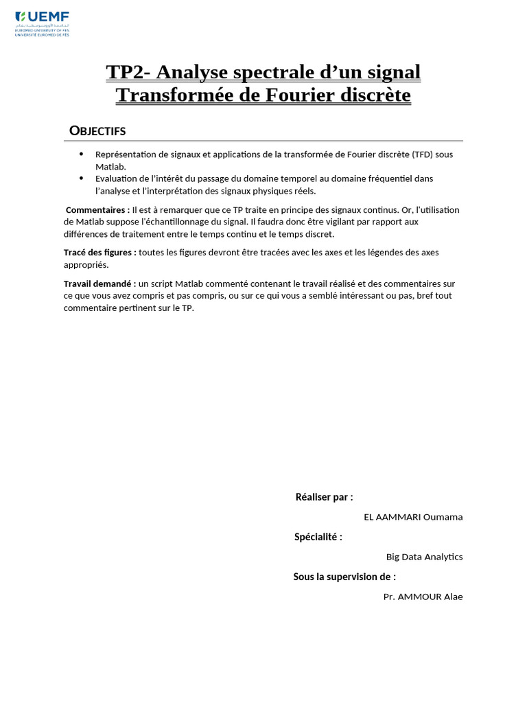Analyse spectrale de signaux avec Matlab | PDF | Transformation de ...