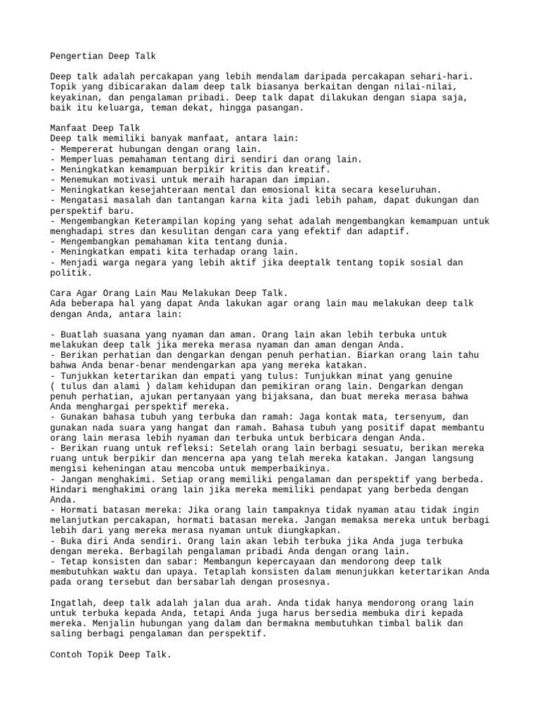 Manfaat dan Cara Melakukan Deep Talk | PDF