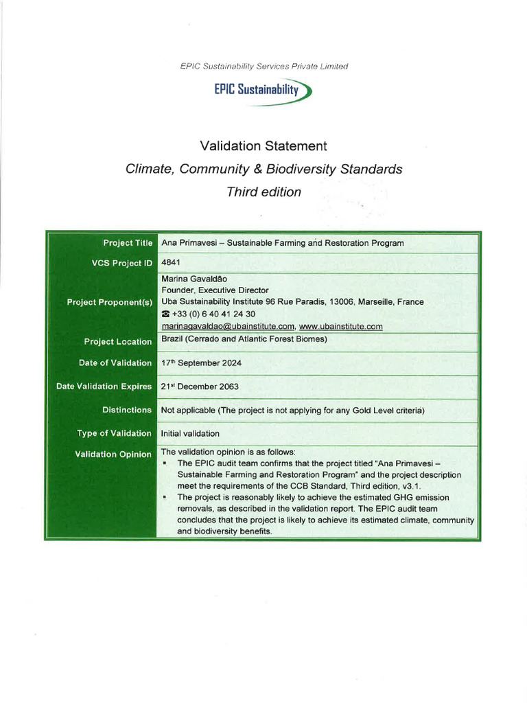 VCS ID 4841 Validation Statement CCBv3.0 | PDF