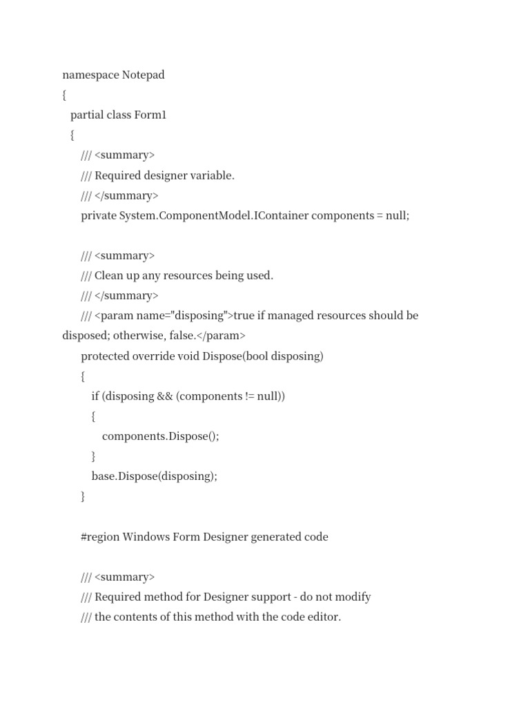 Notepad Windows Form Code Example | PDF | Software Engineering | Text