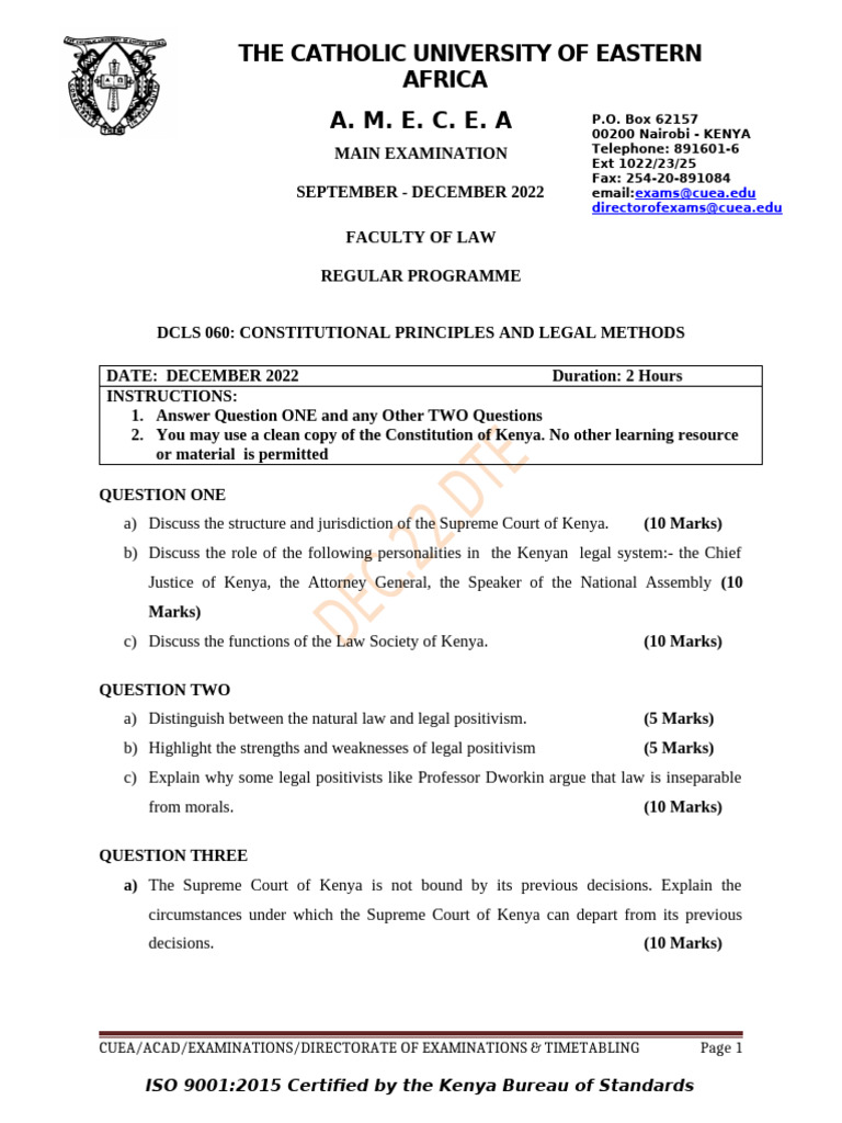 Constitutional Law Exam Questions 2022 | PDF | Precedent | Separation ...