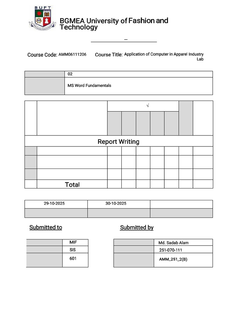 Lab Report Template for BUFT Students | PDF | Textiles | Clothing