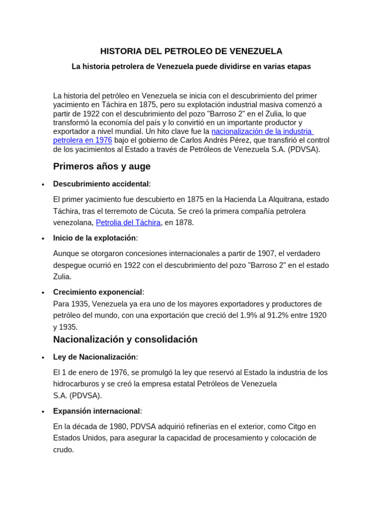 Historia del Petróleo en Venezuela | PDF | Petróleo | Aceites