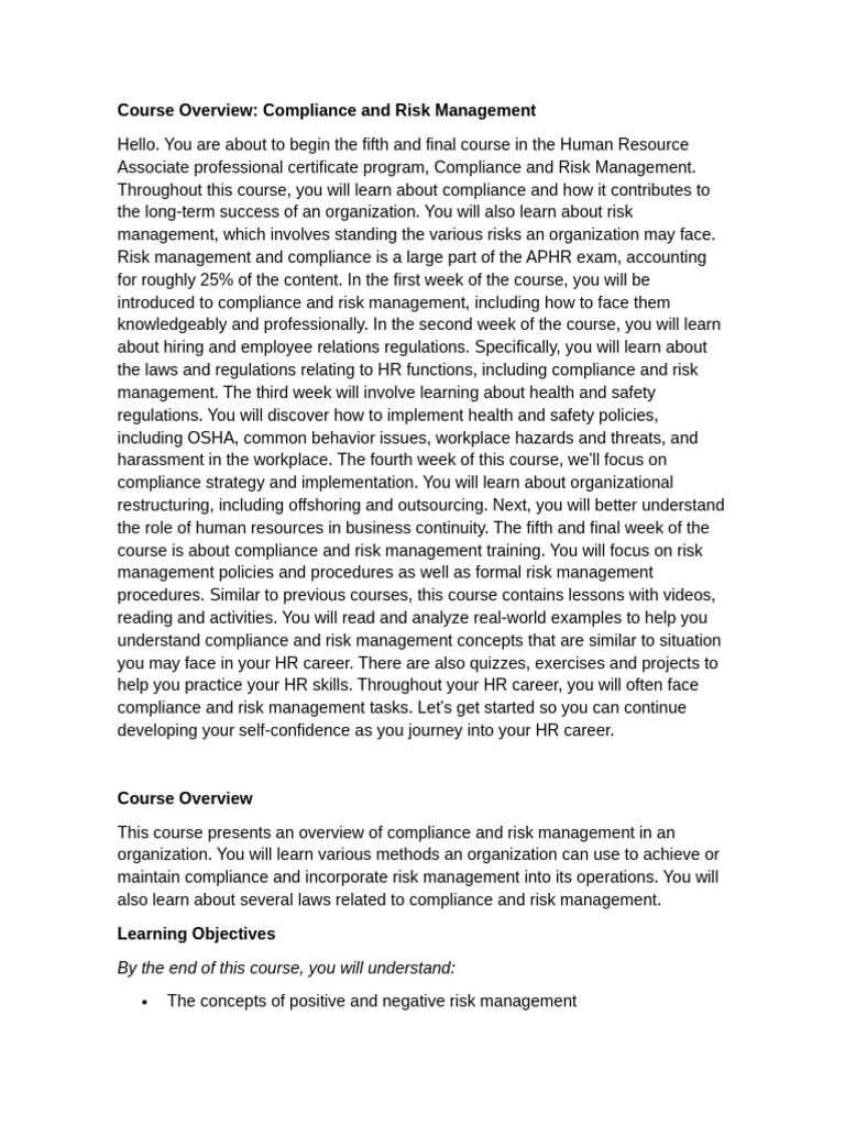 Compliance and Risk Management | PDF | Risk | Risk Management