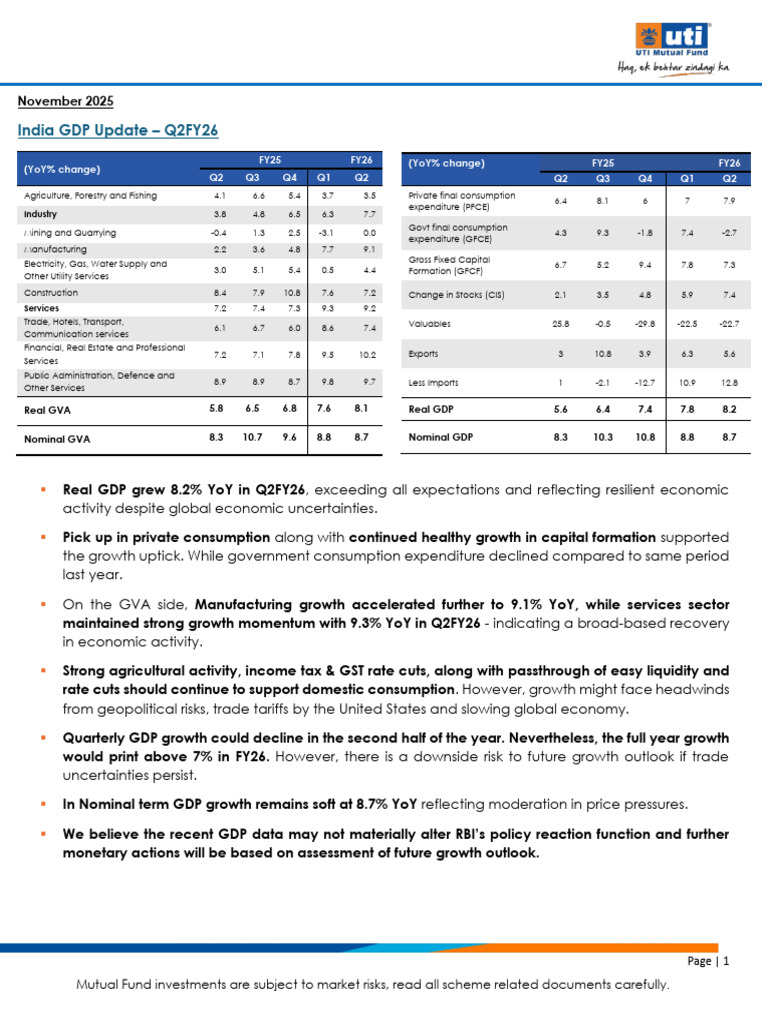 India GDP Update - Q2FY26 | PDF | Gross Domestic Product | Economic Growth