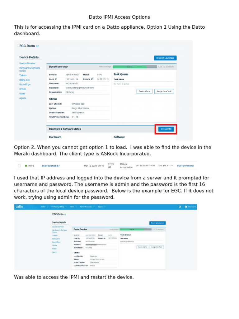 Accessing Datto IPMI Card Options | PDF