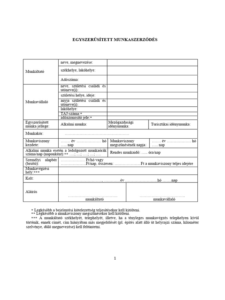 Egyszerusitett Munkaszerzodes | PDF