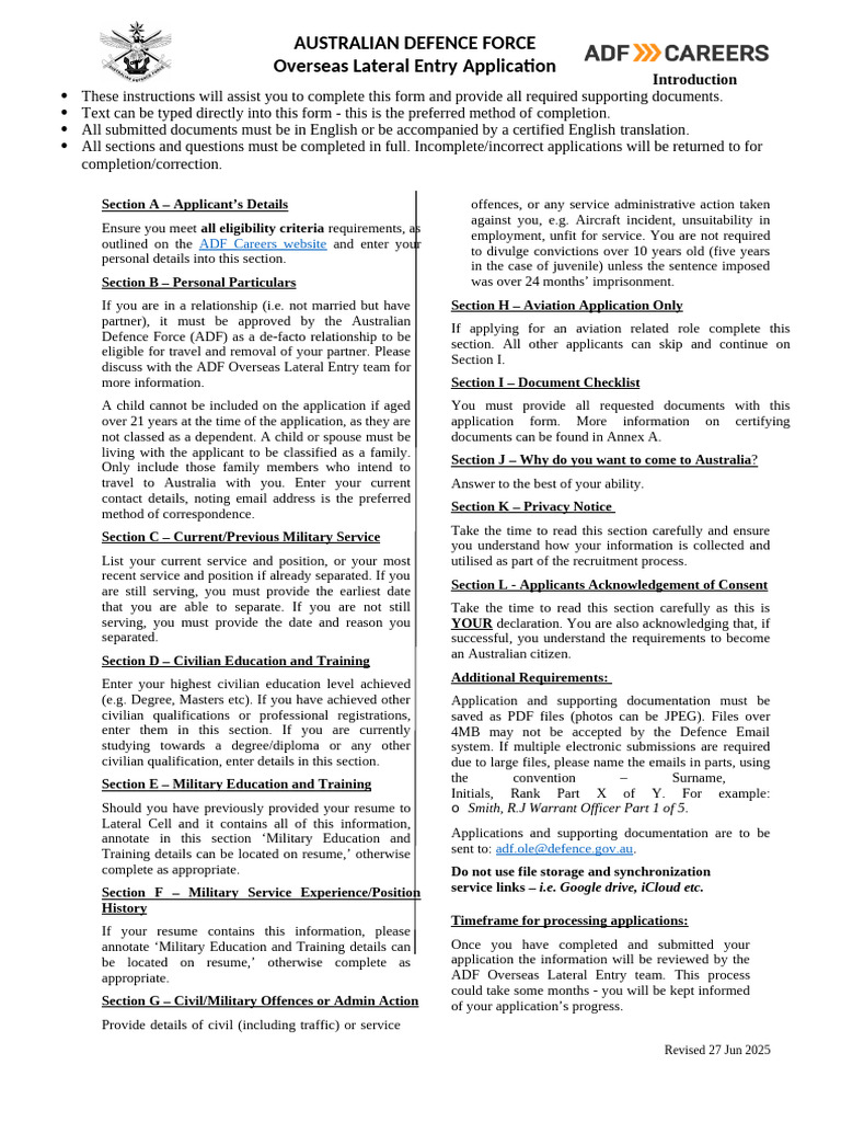 ADF Overseas Lateral Entry Application Guide | PDF | Australian Defence ...