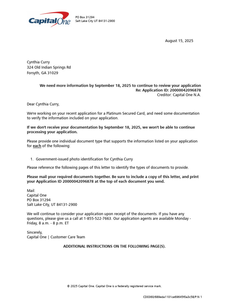 Capital One Application Documentation Request | PDF | Identity Document ...