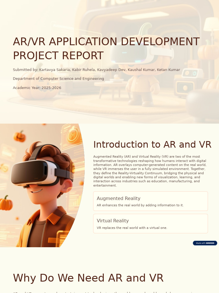 AR/VR Application Development Report | PDF | Augmented Reality ...