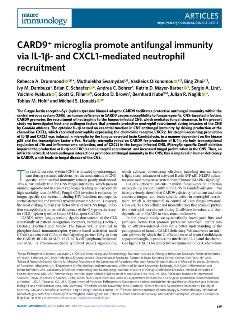 CARD9's Role in CNS Fungal Immunity | PDF | Immune System | Cell Signaling