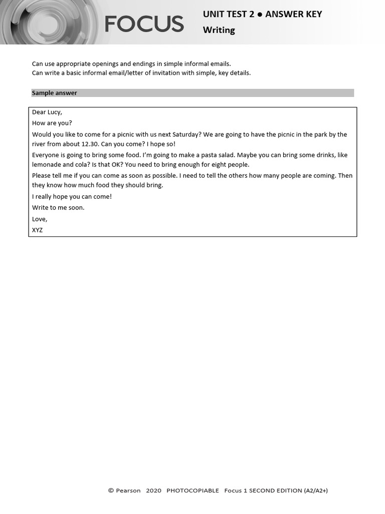 Focus 1 Unit Test 2 Answer Key | PDF | Accuracy And Precision | Grammar
