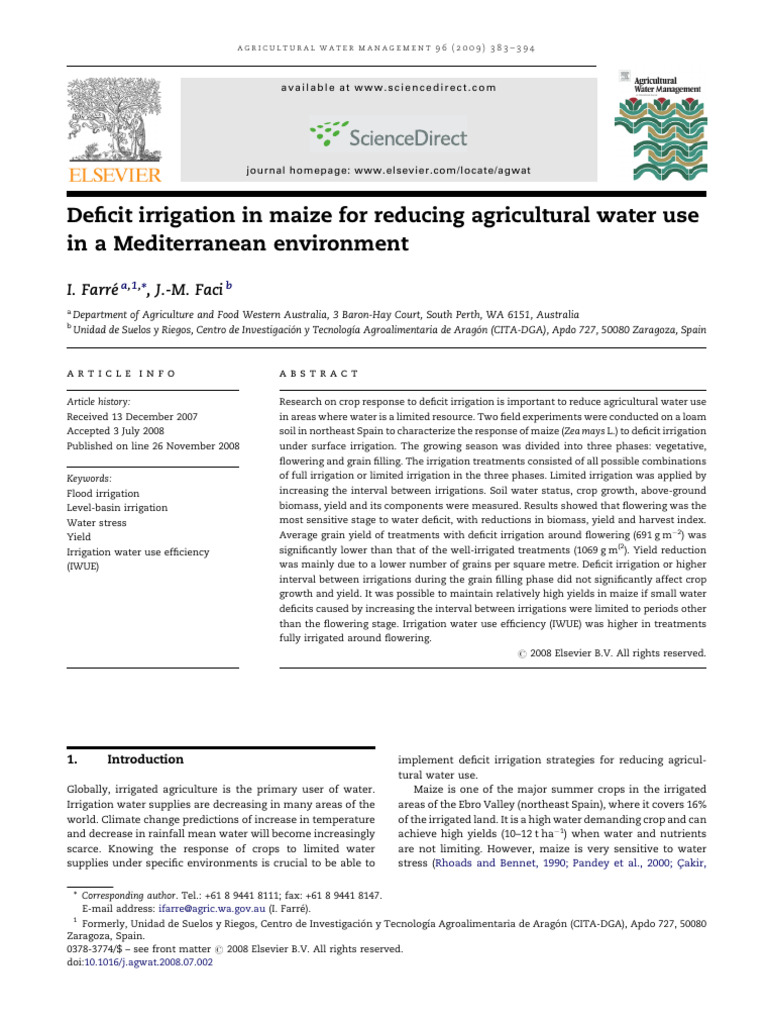 Deficit Irrigation Effects on Maize Yield | PDF | Irrigation | Soil