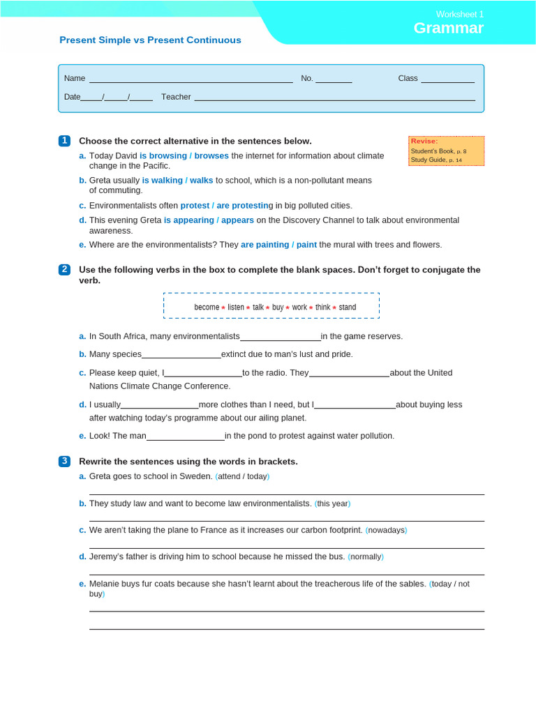Present Simple vs Continuous Grammar Worksheet | PDF